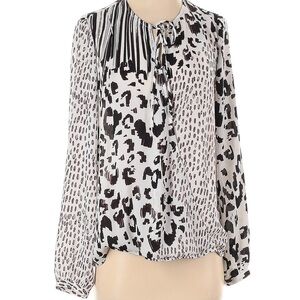 CAbi Long Sleeved Leopard Wrap Blouse